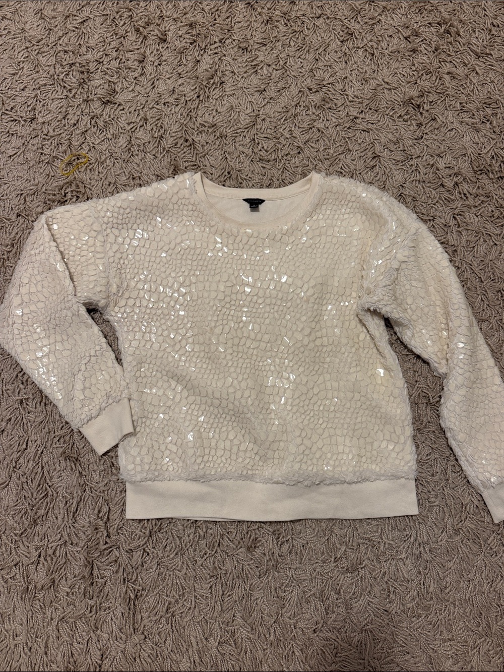 Ann Taylor Ivory Sequin Crewneck Sweater
